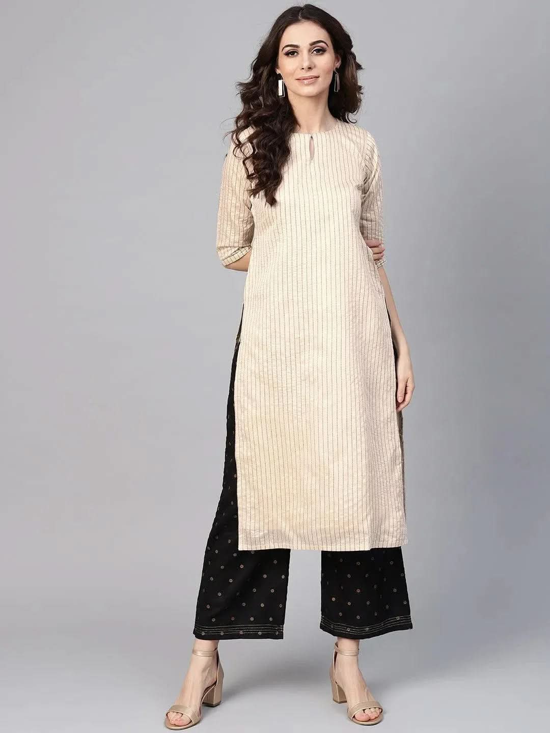 

Buy Beige Striped Chanderi Kurta - 8361MJ-XS | Libas Ethnic Wear Online