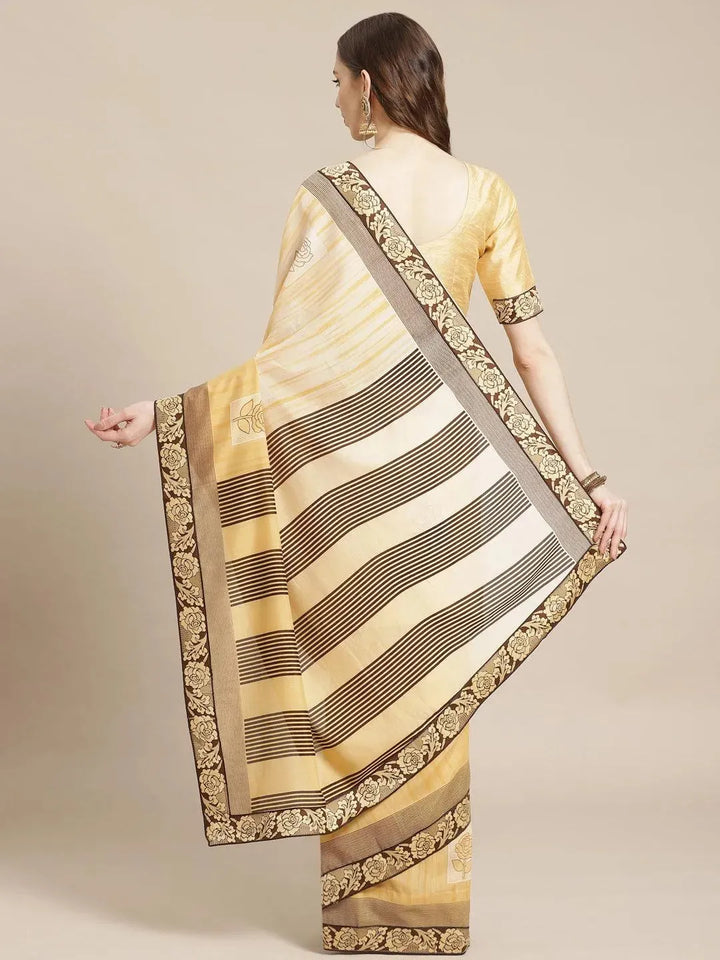 Beige Striped Chiffon Saree - Libas