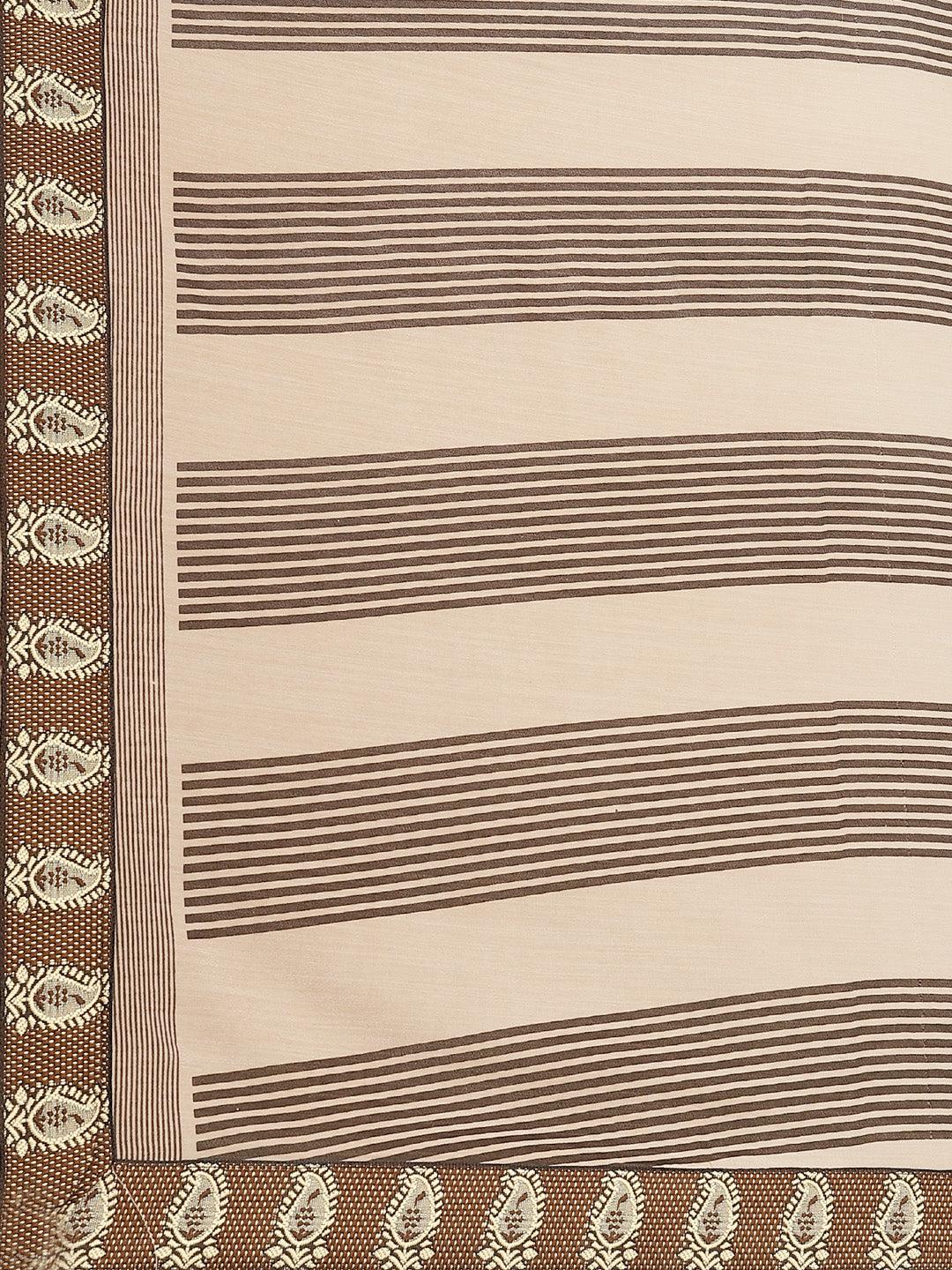 Beige Striped Chiffon Saree - Libas