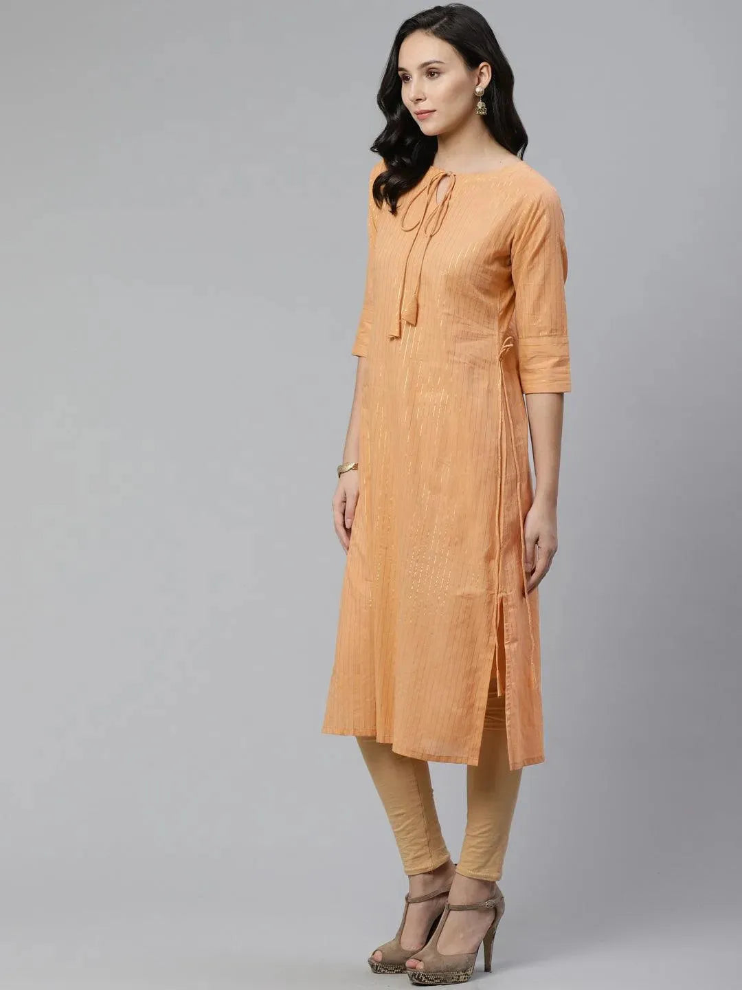 

Buy Beige Striped Cotton Kurta - 8877- | Libas Ethnic Wear Online