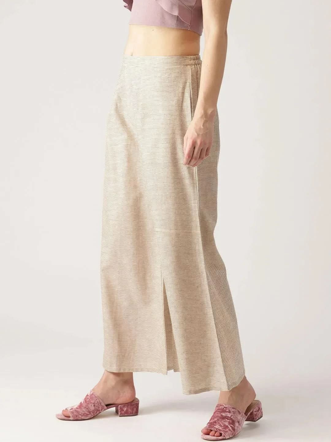 

Buy Beige Striped Cotton Palazzos - PL299- | Libas Ethnic Wear Online