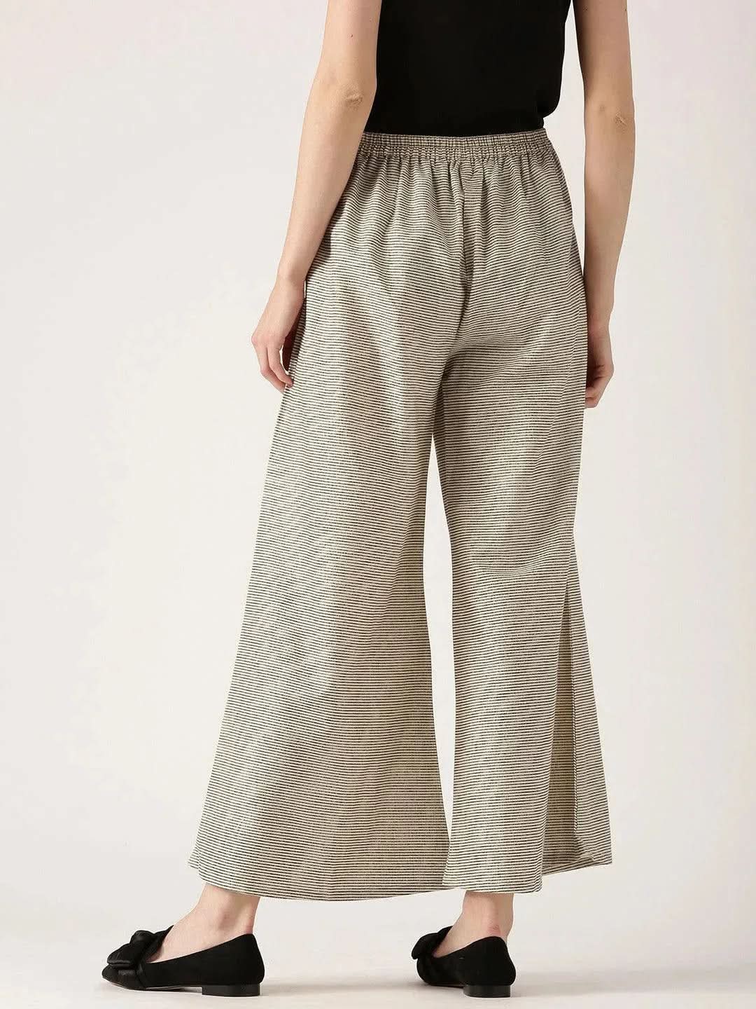 

Beige Striped Cotton Palazzos