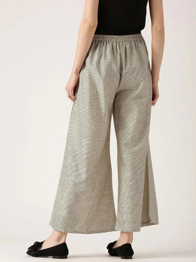 Beige Striped Cotton Palazzos - Libas