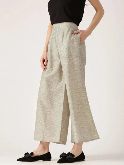 Beige Striped Cotton Palazzos - Libas