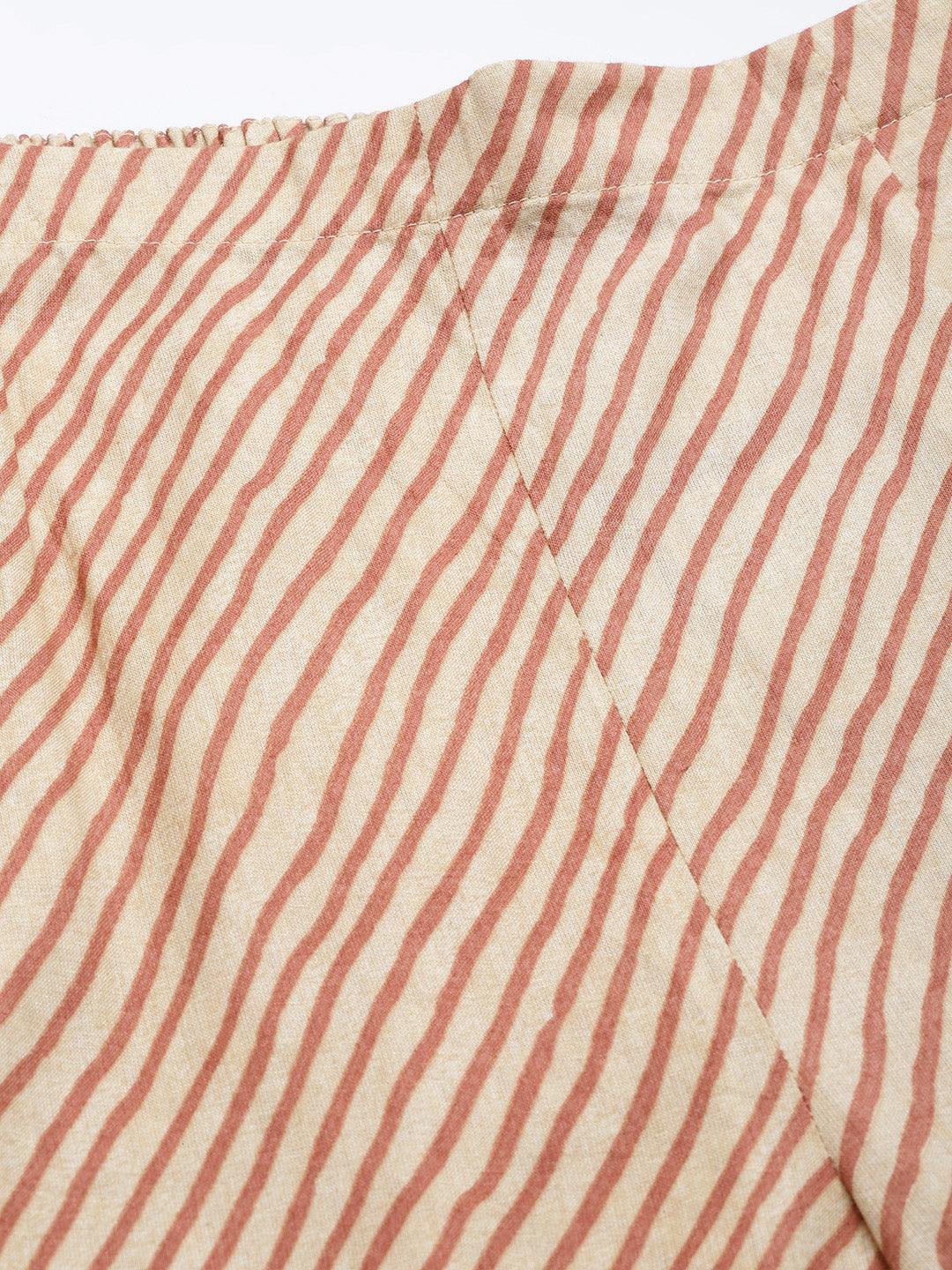 Beige Striped Cotton Palazzos - Libas