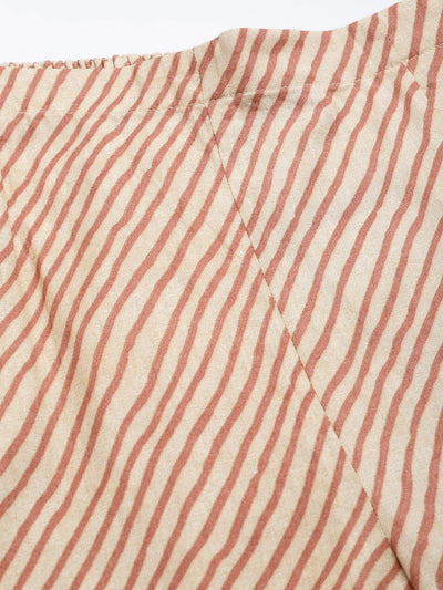 Beige Striped Cotton Palazzos - Libas