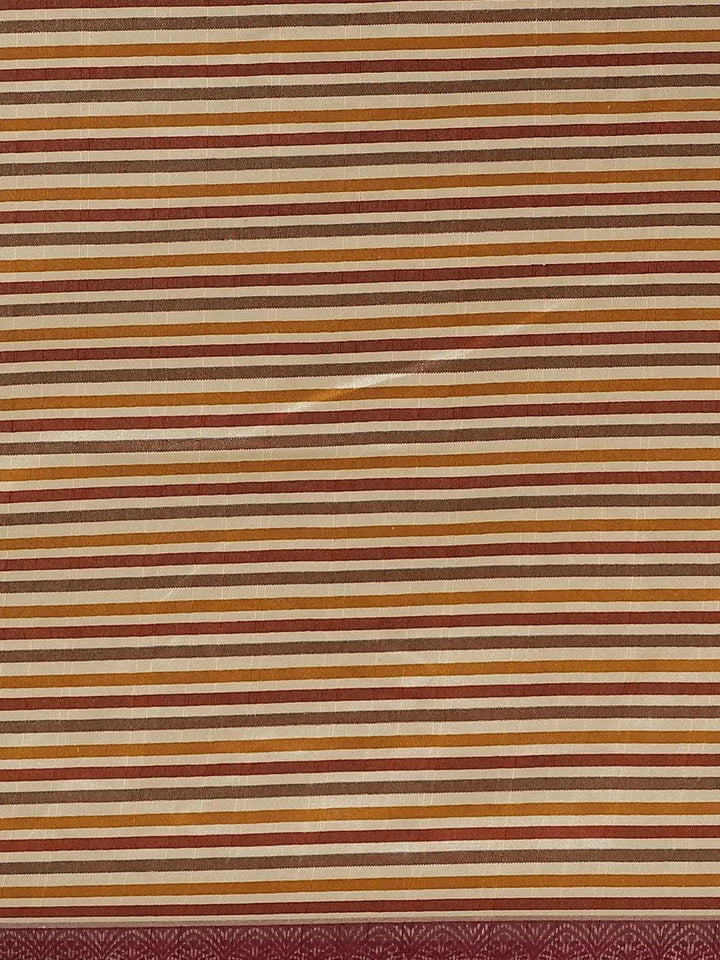 Beige Striped Silk Blend Saree - Libas