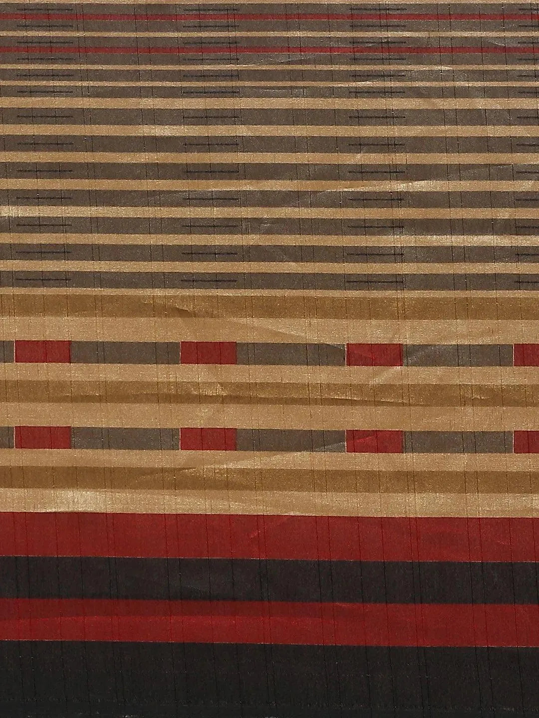 Beige Striped Silk Blend Saree - Libas 