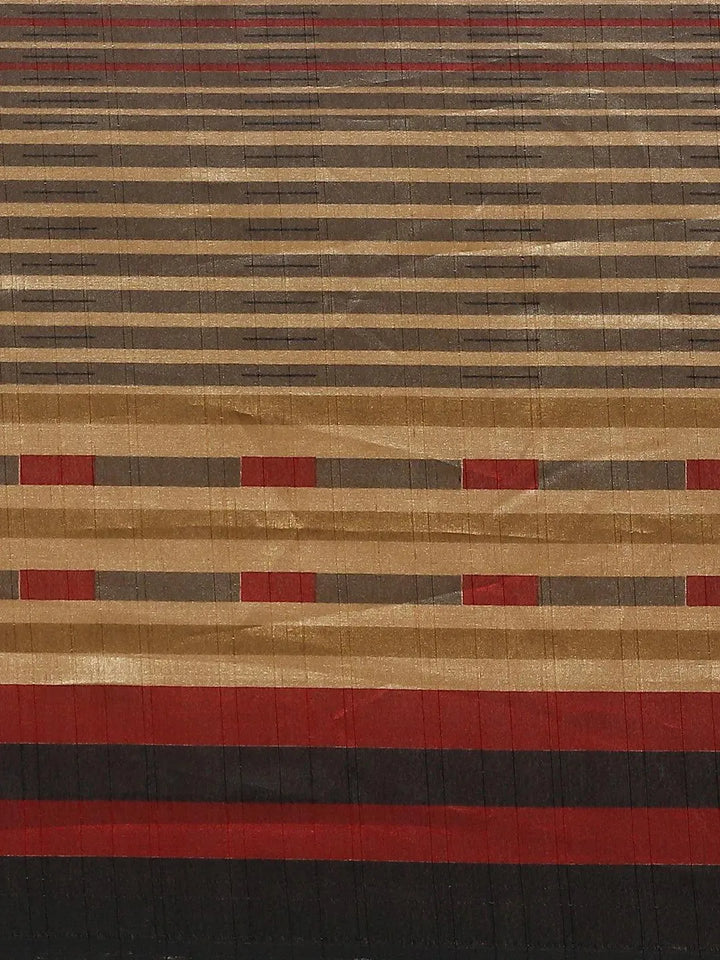 Beige Striped Silk Blend Saree - Libas