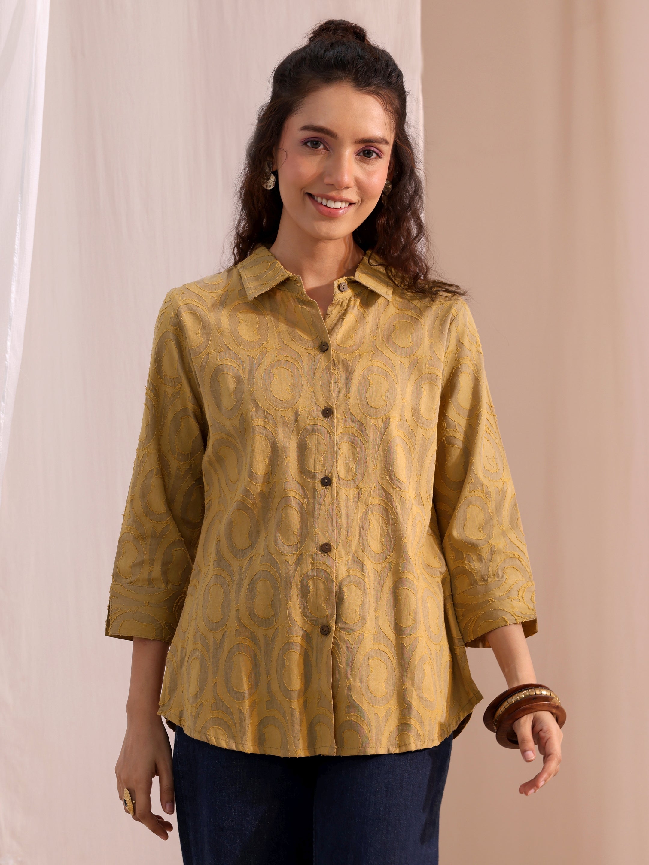 Beige Textured Cotton Shirt-image-17