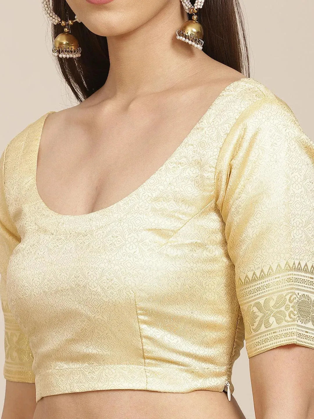 Beige Woven Design Brocade Saree - Libas 
