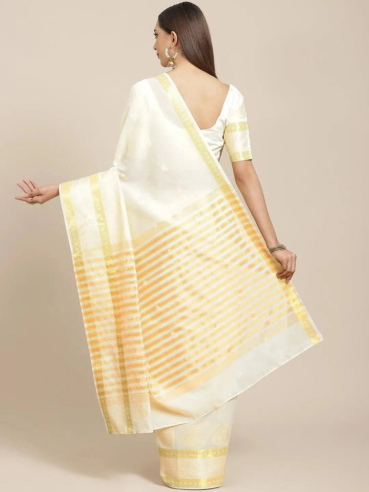 Beige Woven Design Cotton Saree - Libas