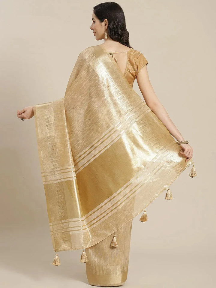 Beige Woven Design Silk Blend Saree - Libas