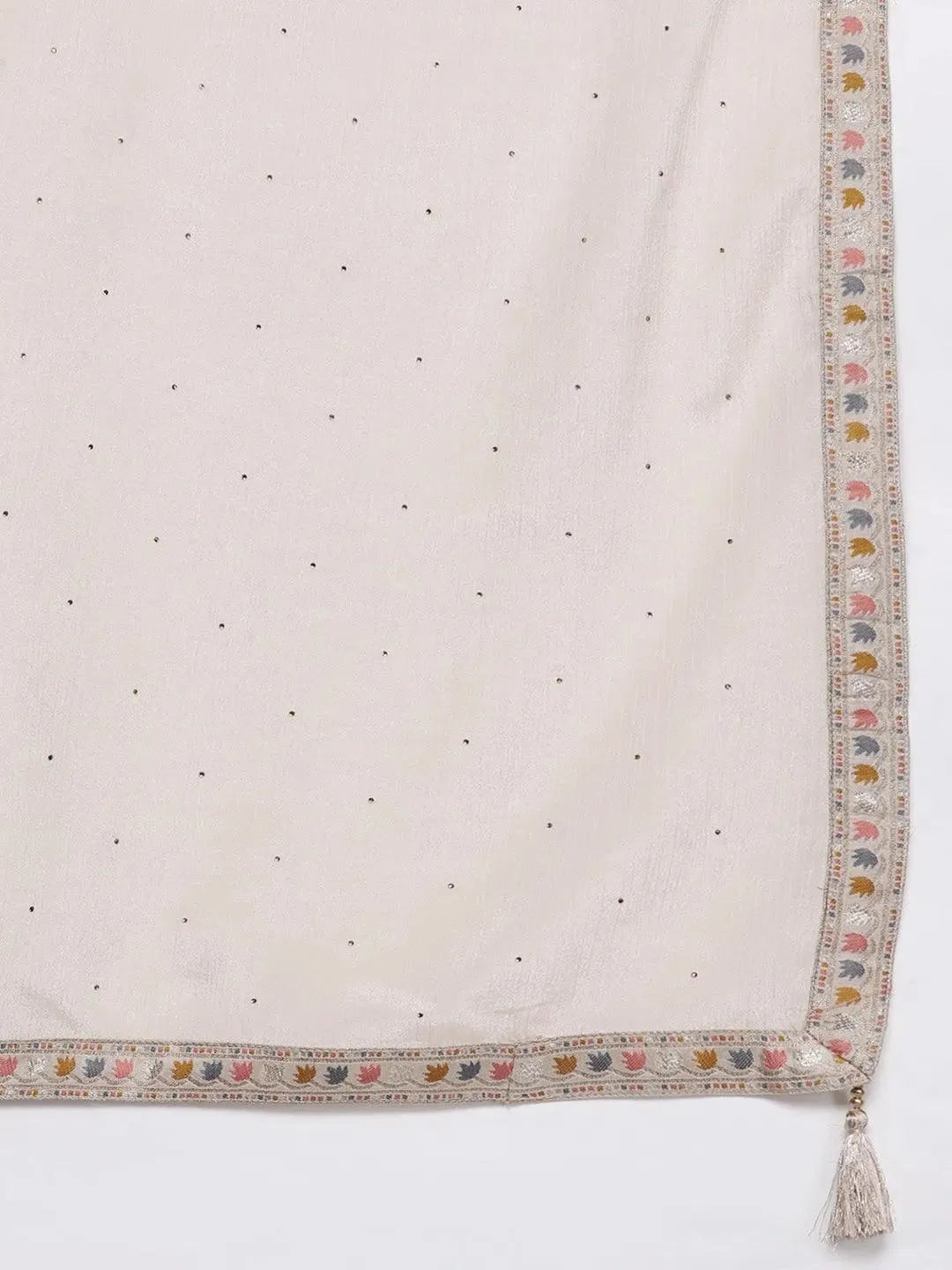 Beige Woven Design Silk Suit Set - Libas 