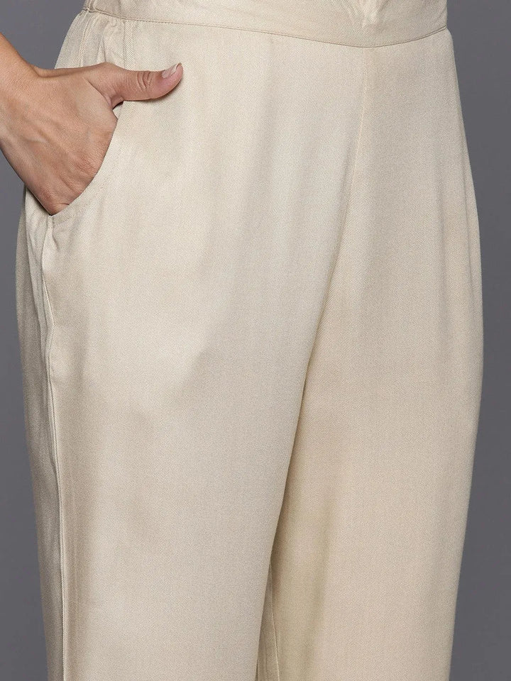 Beige Yoke Design Wool Blend Straight Kurta With Trousers - Libas