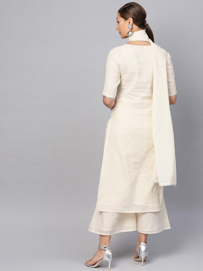 Beige Zari Work Cotton Suit Set - Libas