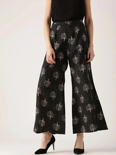 Black Abstract Cotton Palazzos - Libas