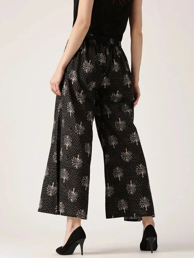 Black Abstract Cotton Palazzos - Libas