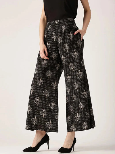 Black Abstract Cotton Palazzos - Libas