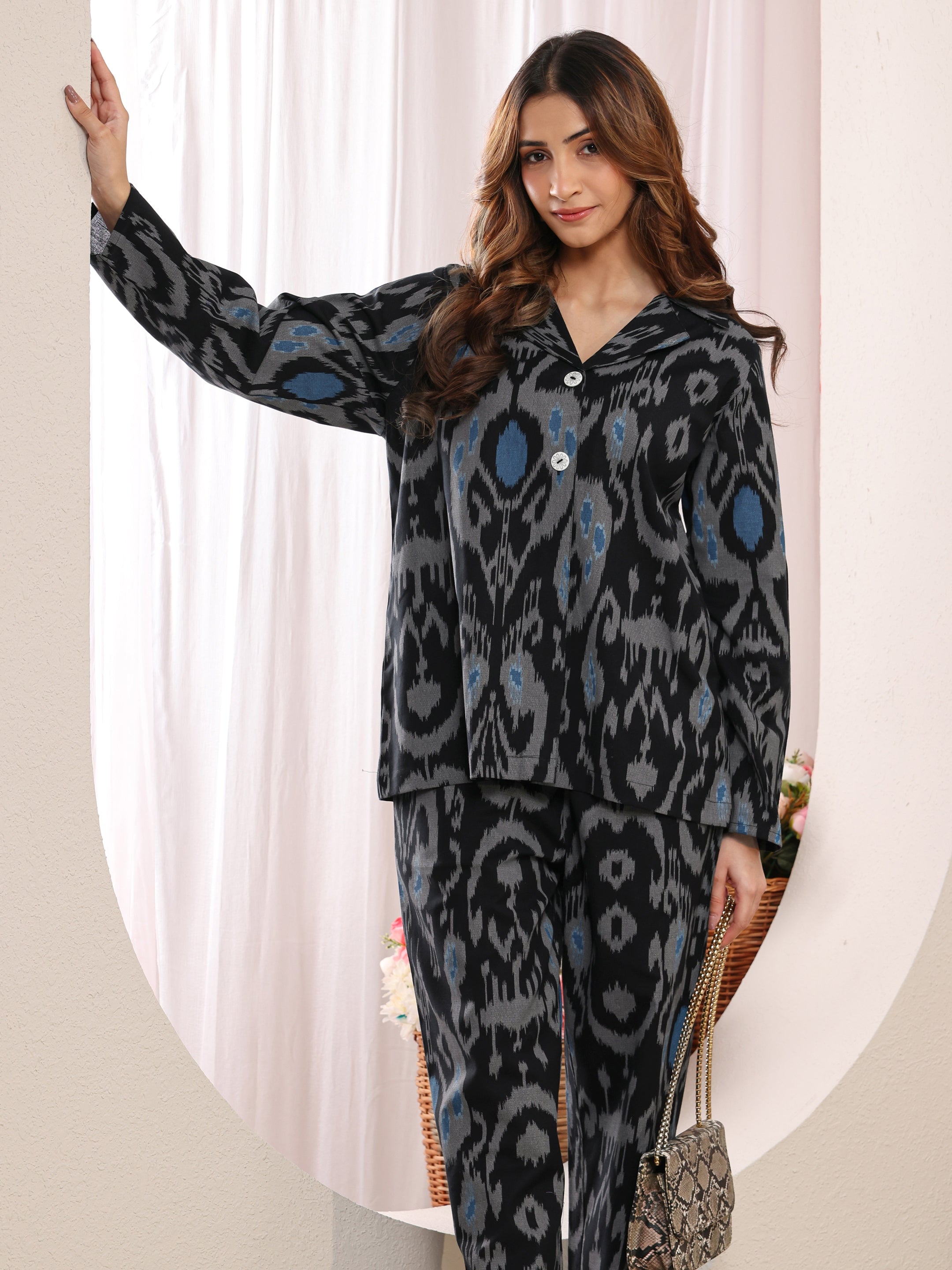 libas Black Abstract Printed Cotton Blend Co-Ord Set-picture-61