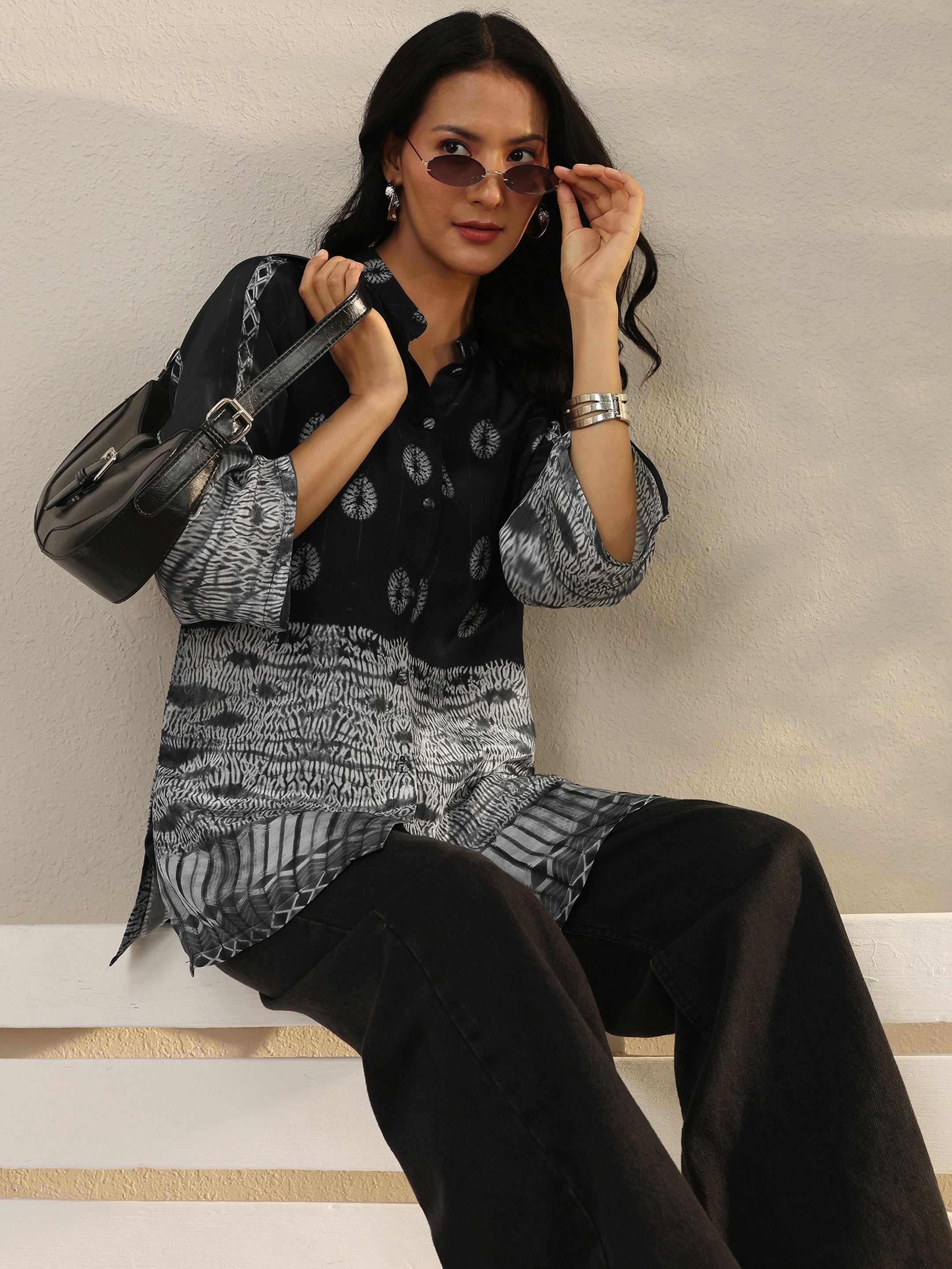 Libas Black Abstract Printed Crepe Shirt-picture-30