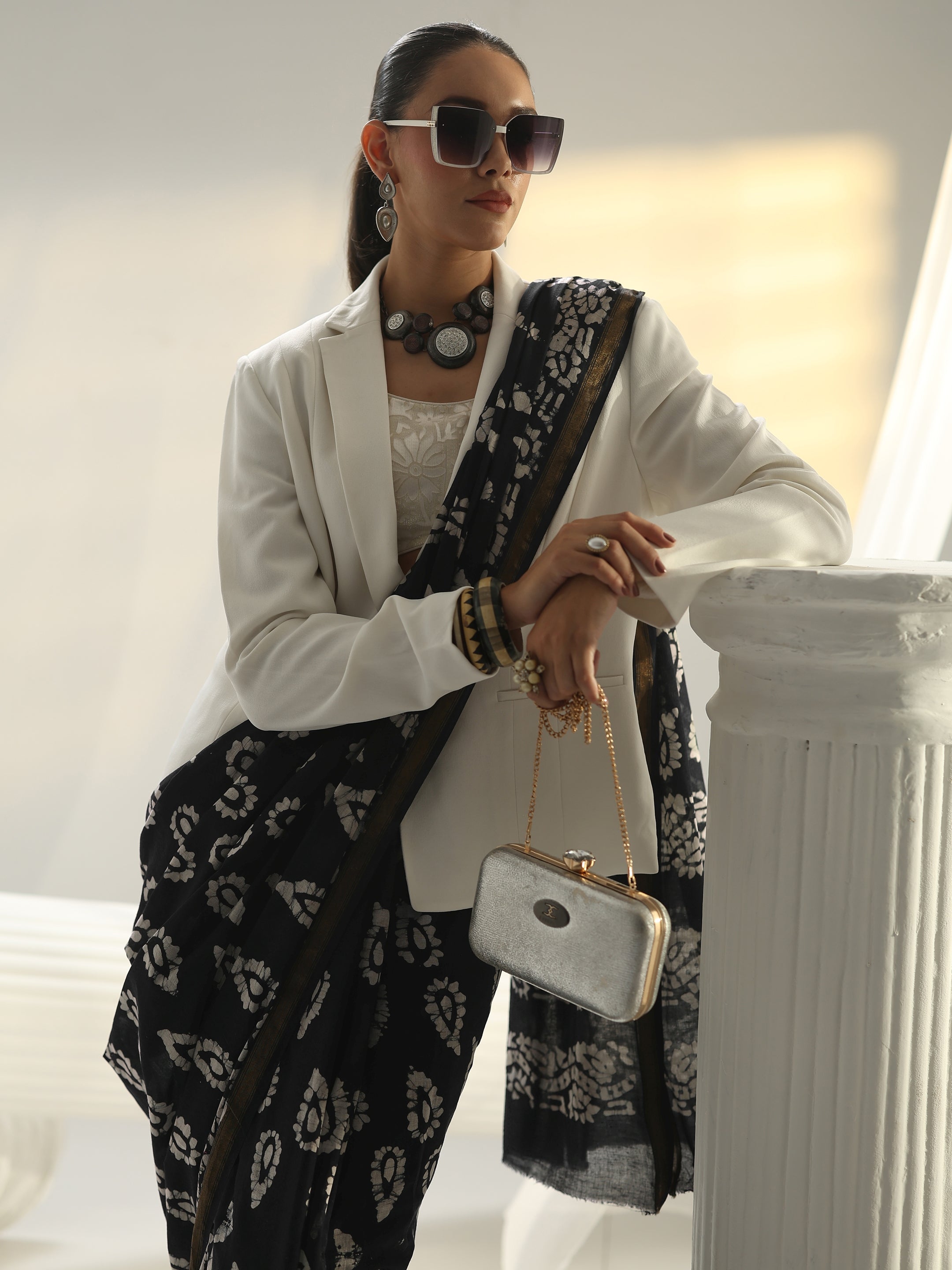 libas Black Block Print Cotton Saree-picture-60