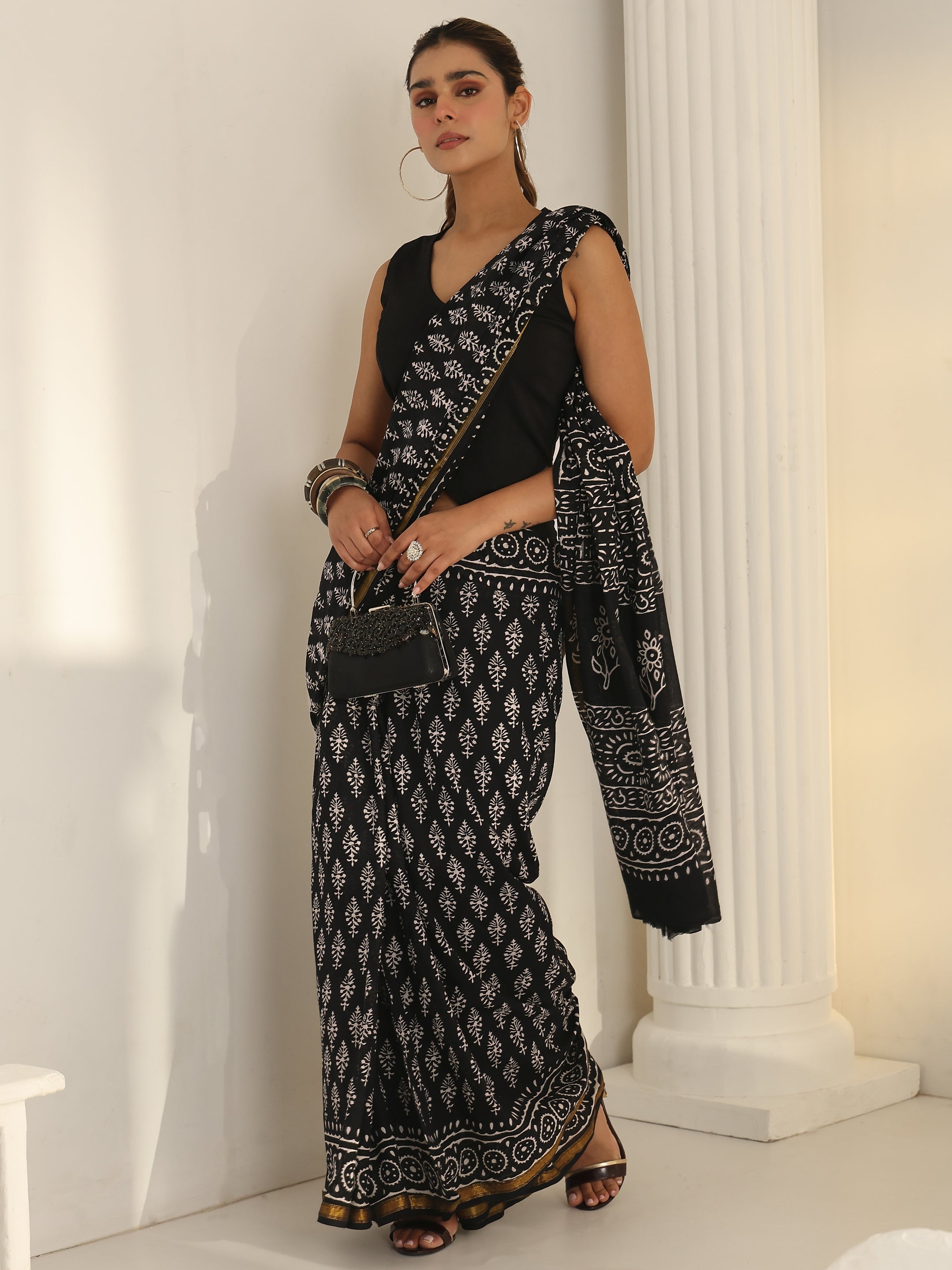libas Black Dabu Print Cotton Saree-picture-48