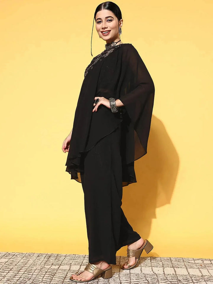 Black Embellished Georgette Co-Ords - Libas