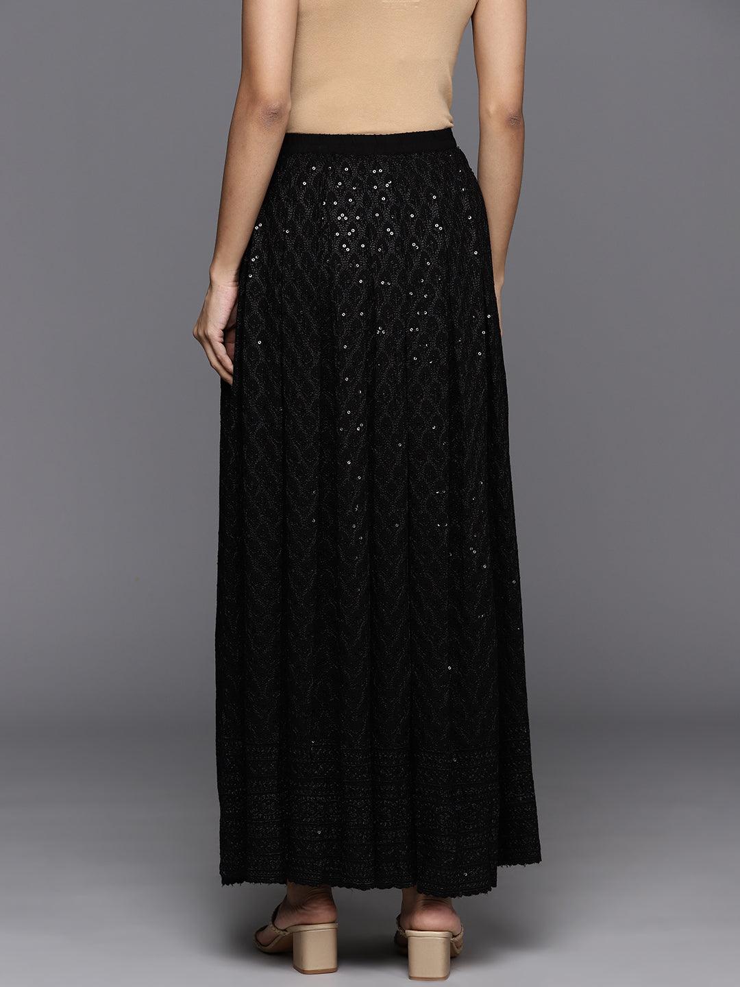 Black Embellished Rayon Skirts - Libas