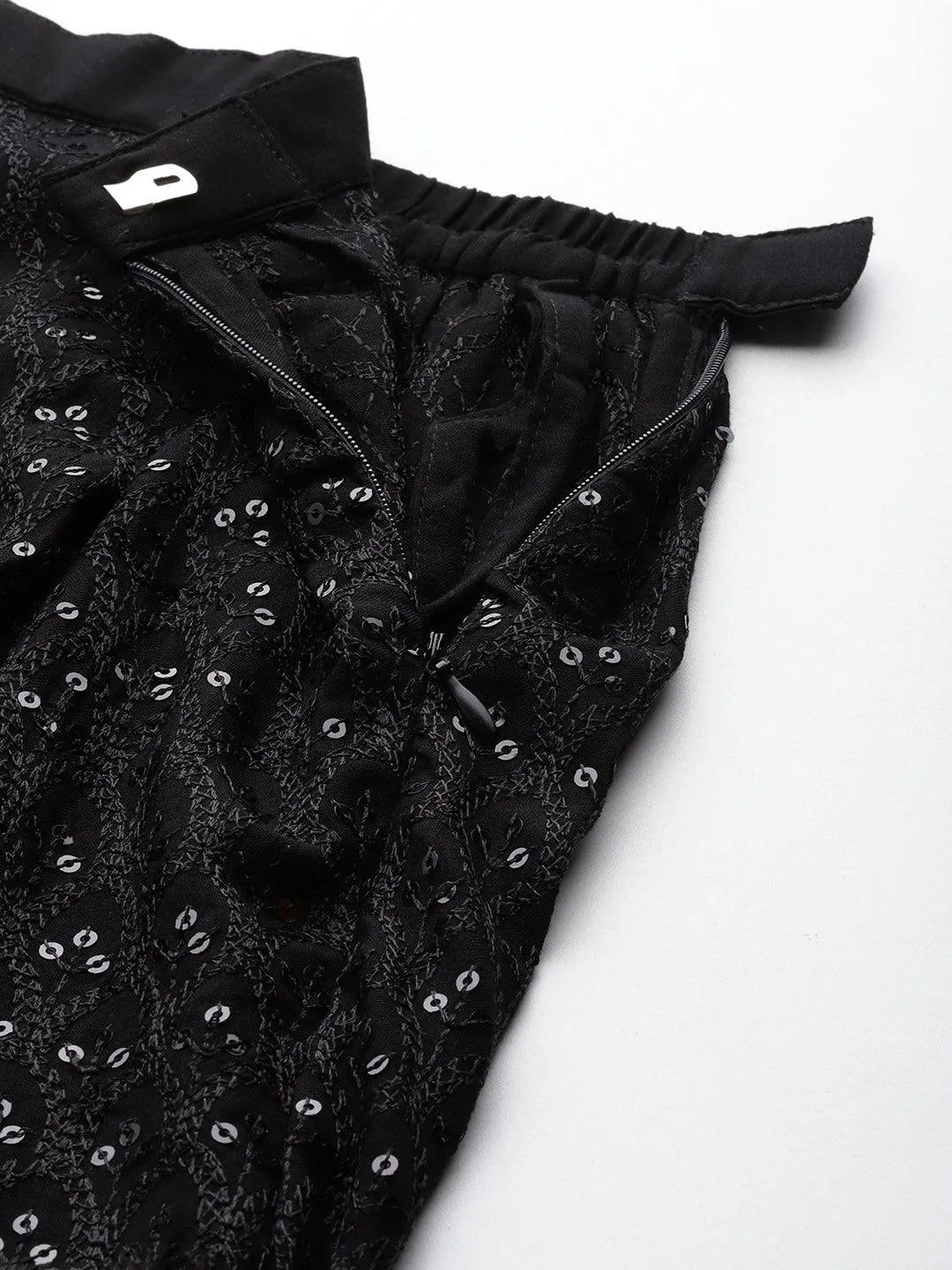 Black Embellished Rayon Skirts - Libas 