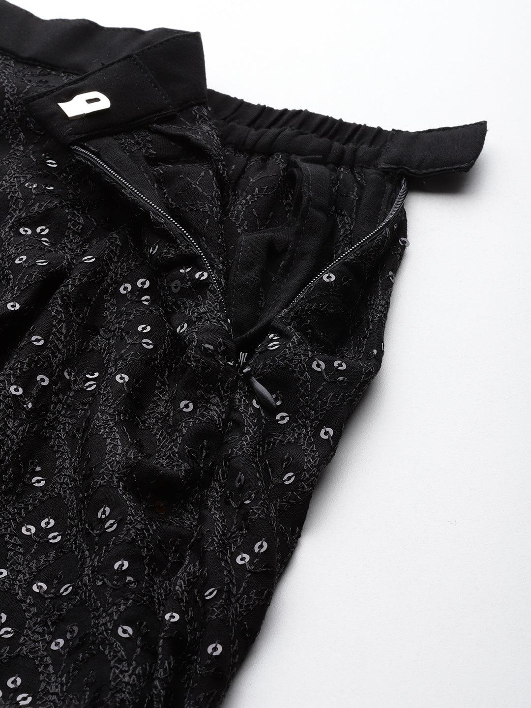 Black Embellished Rayon Skirts - Libas