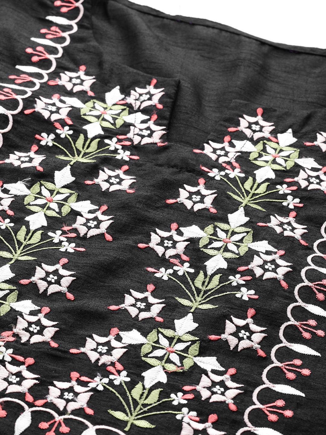 Black Embroidered Chanderi Silk Kurta