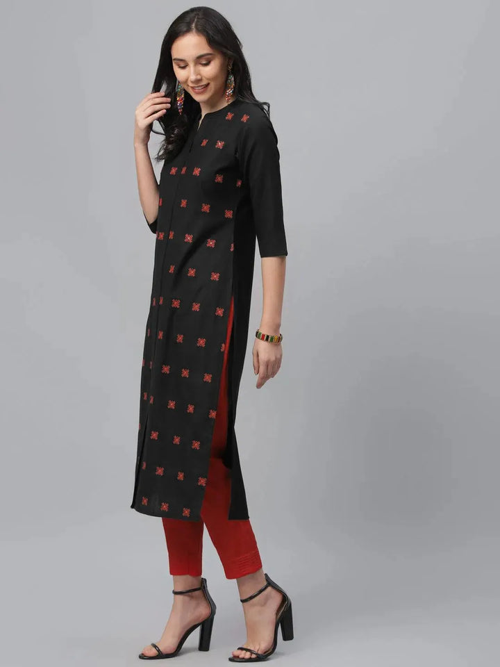 Black Embroidered Cotton Kurta - Libas