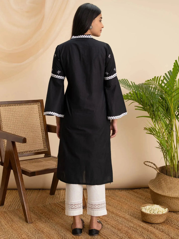 Black Embroidered Cotton Kurta - Libas