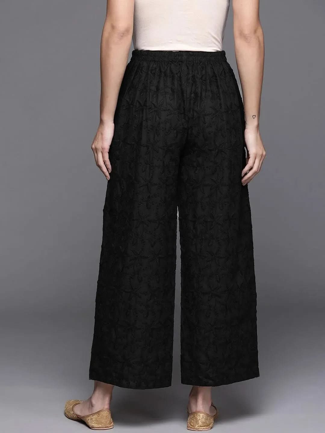 

Black Embroidered Cotton Palazzos