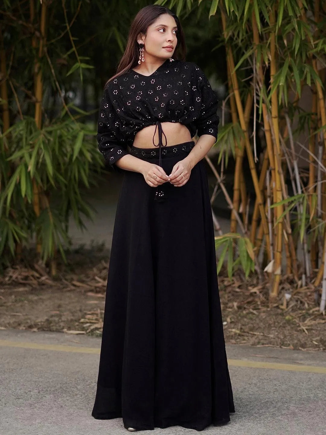 Black Embroidered Georgette Lehenga