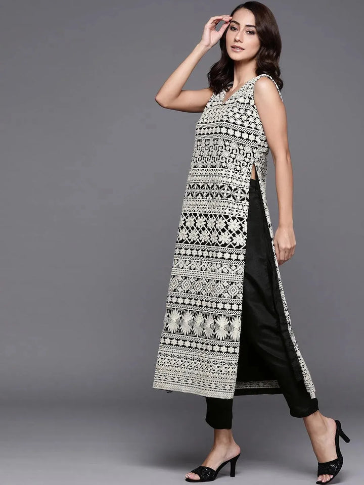 Black Embroidered Poly Georgette Suit Set - Libas
