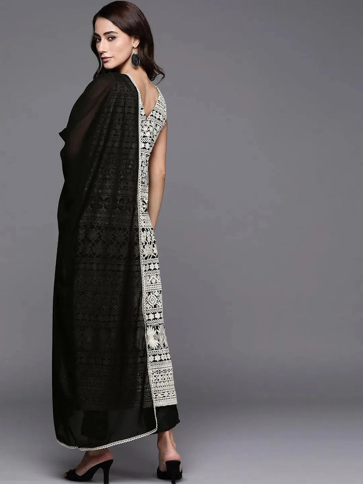 Black Embroidered Poly Georgette Suit Set - Libas