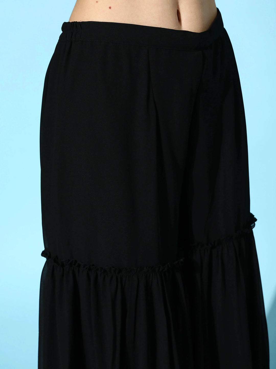 Black Embroidered Georgette Straight Suit Set With Sharara and Potli - Libas 
