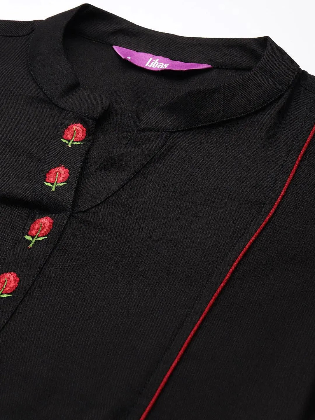 Black Embroidered Pashmina Wool Straight Kurta - Libas 