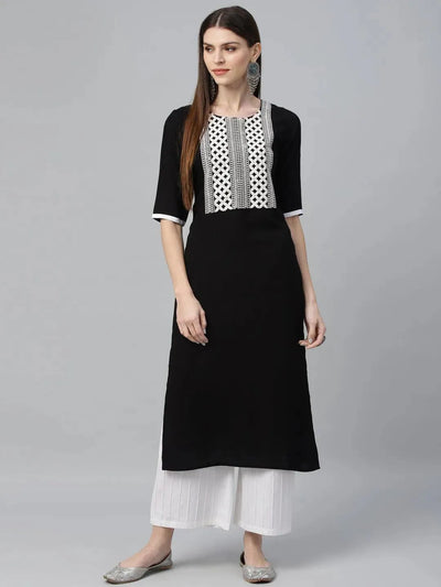 Black Embroidered Rayon Kurta - Libas