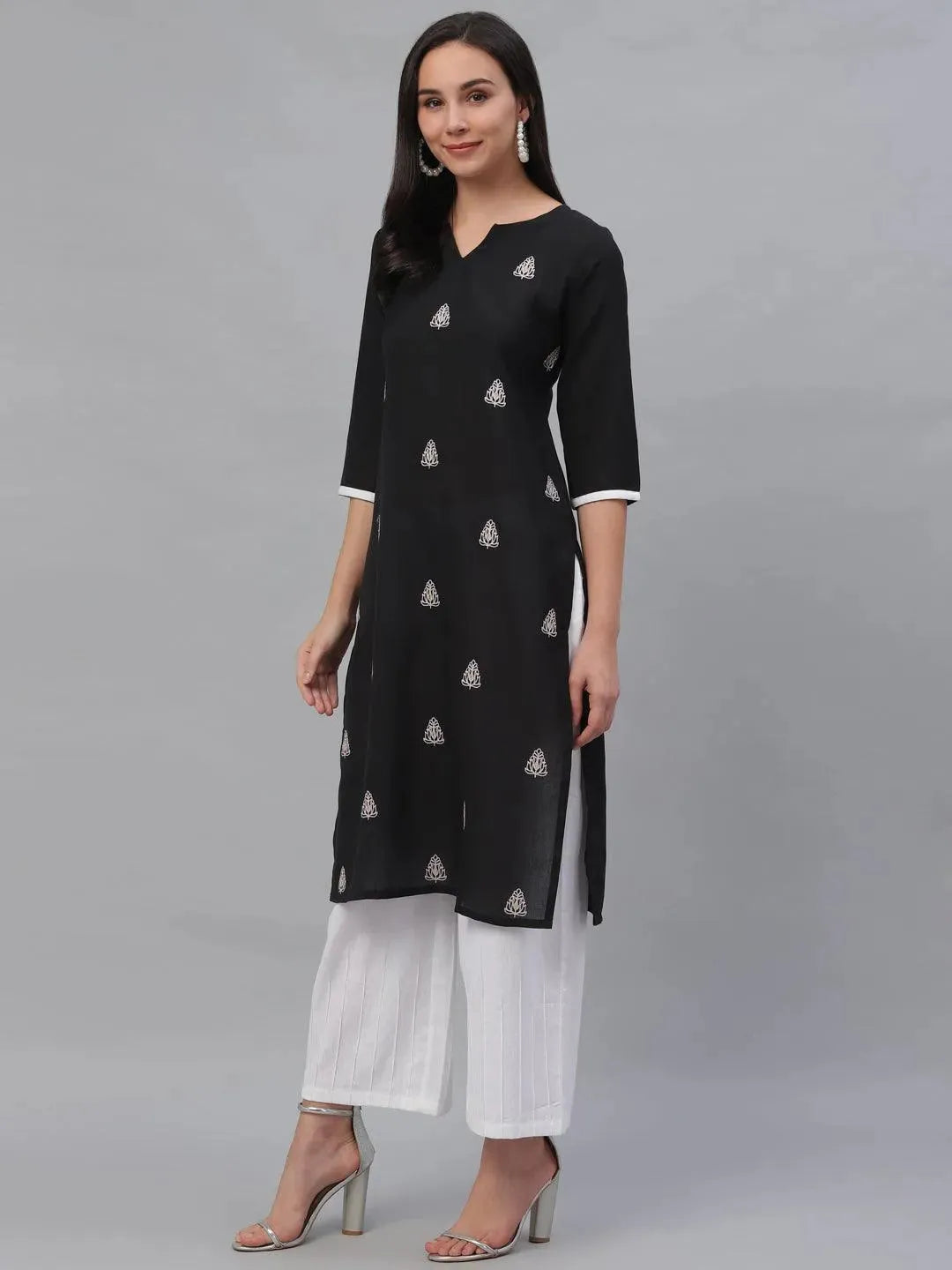 Black Embroidered Rayon Kurta - Libas 