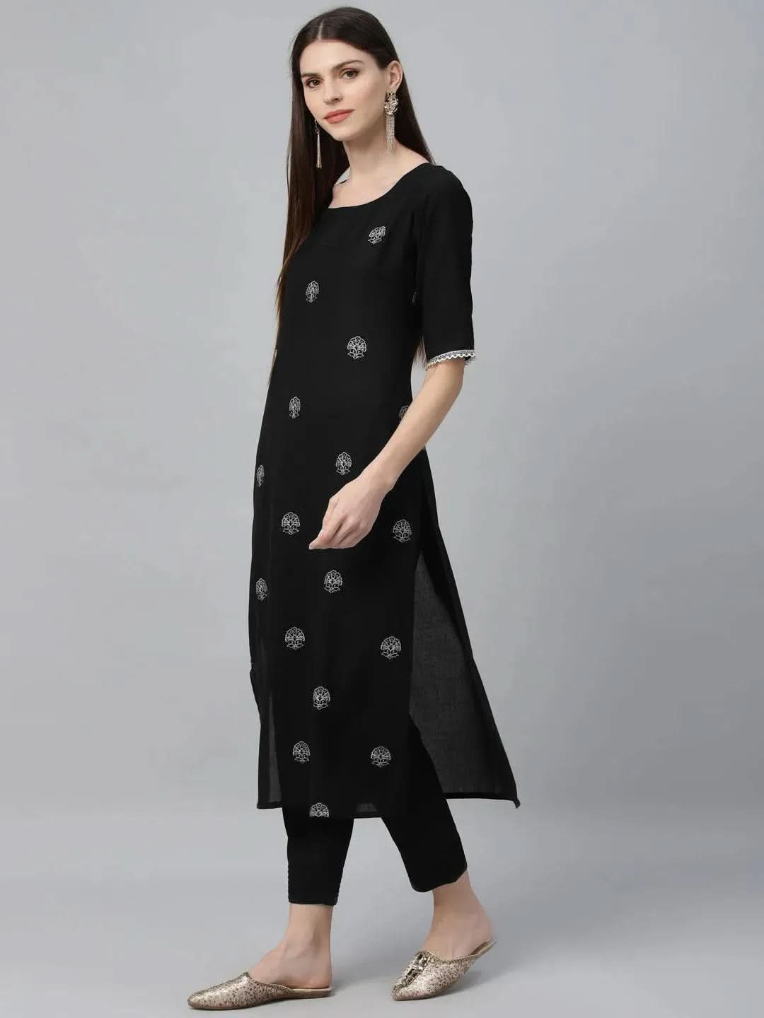 Black Embroidered Rayon Kurta - Libas 