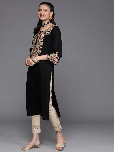 Black Embroidered Rayon Kurta - Libas