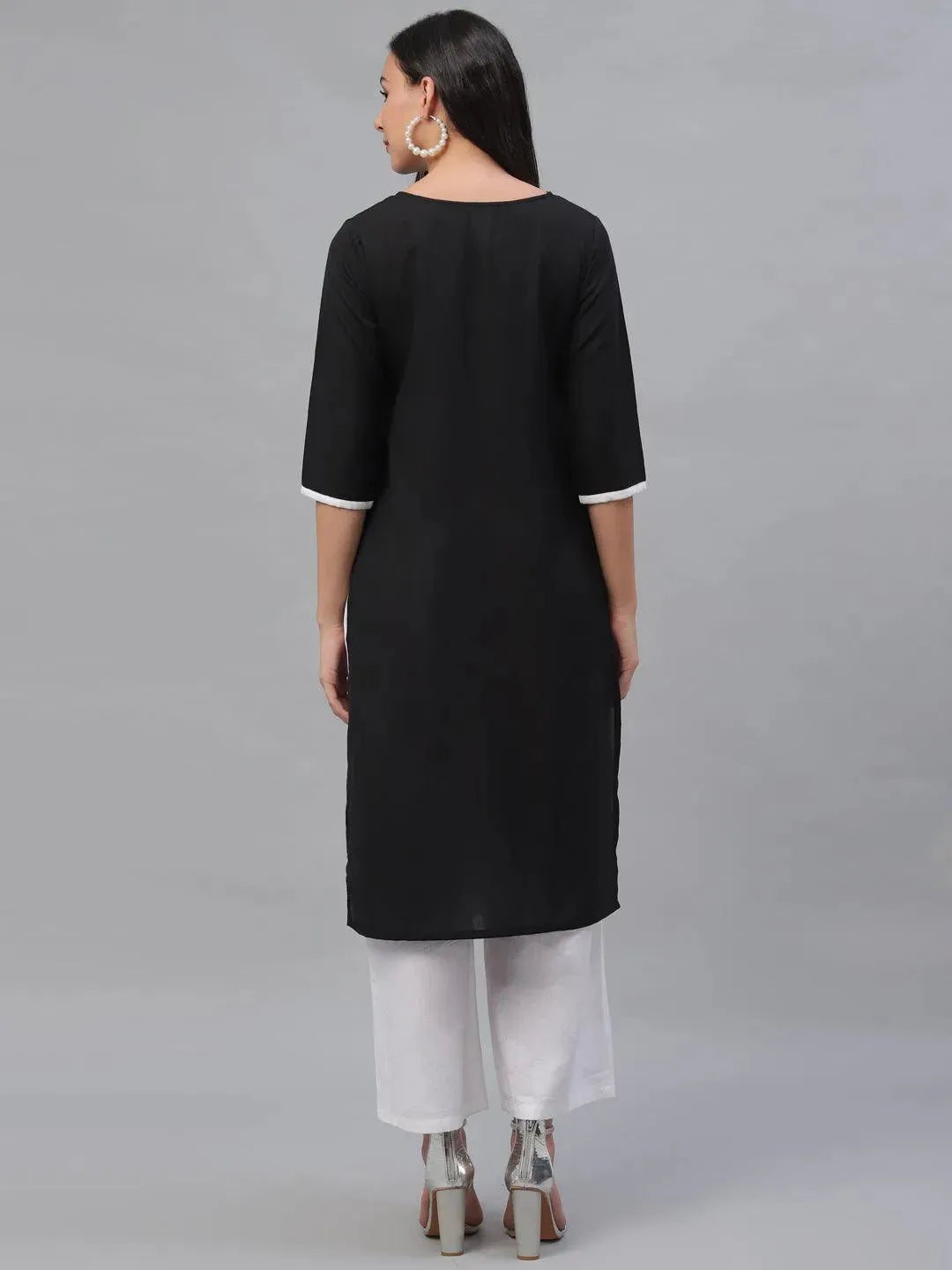 Black Embroidered Rayon Kurta - Libas