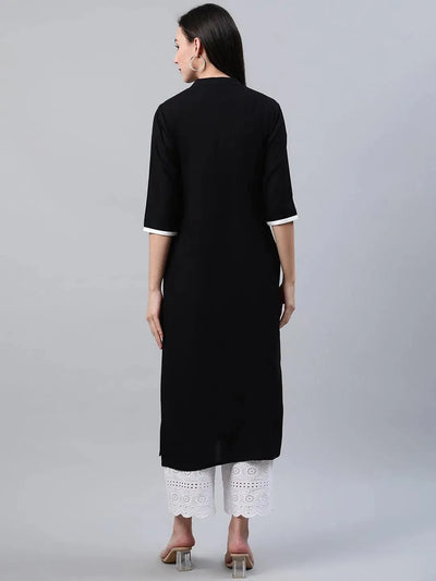 Black Embroidered Rayon Kurta - Libas