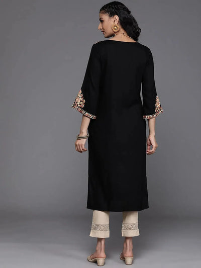 Black Embroidered Rayon Kurta - Libas