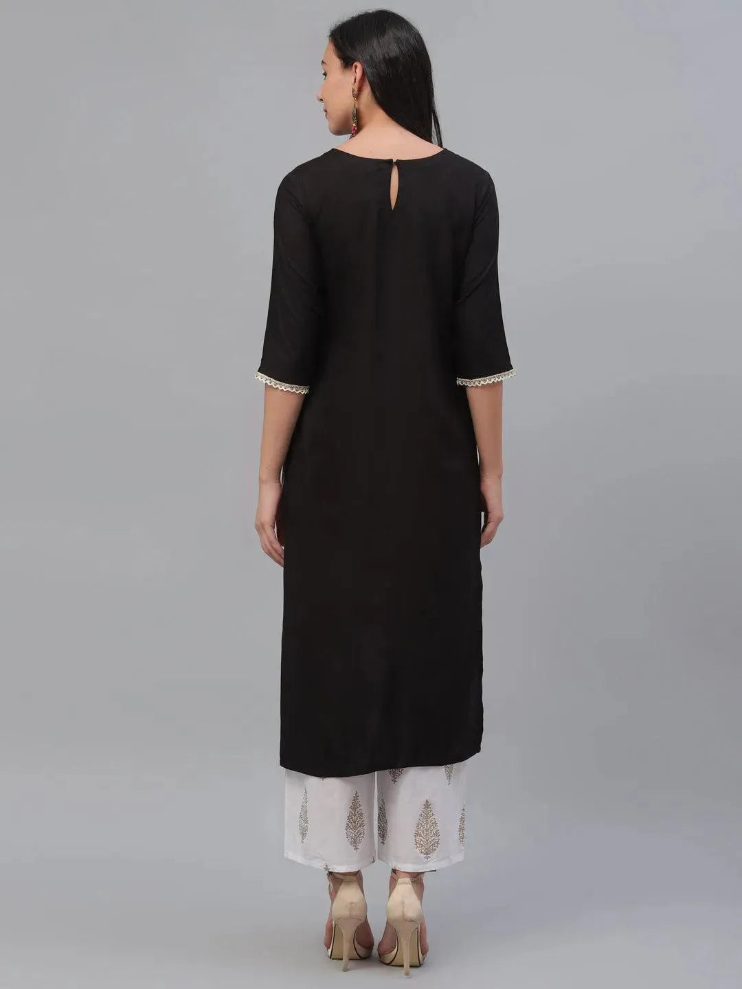 Black Embroidered Rayon Kurta - Libas 
