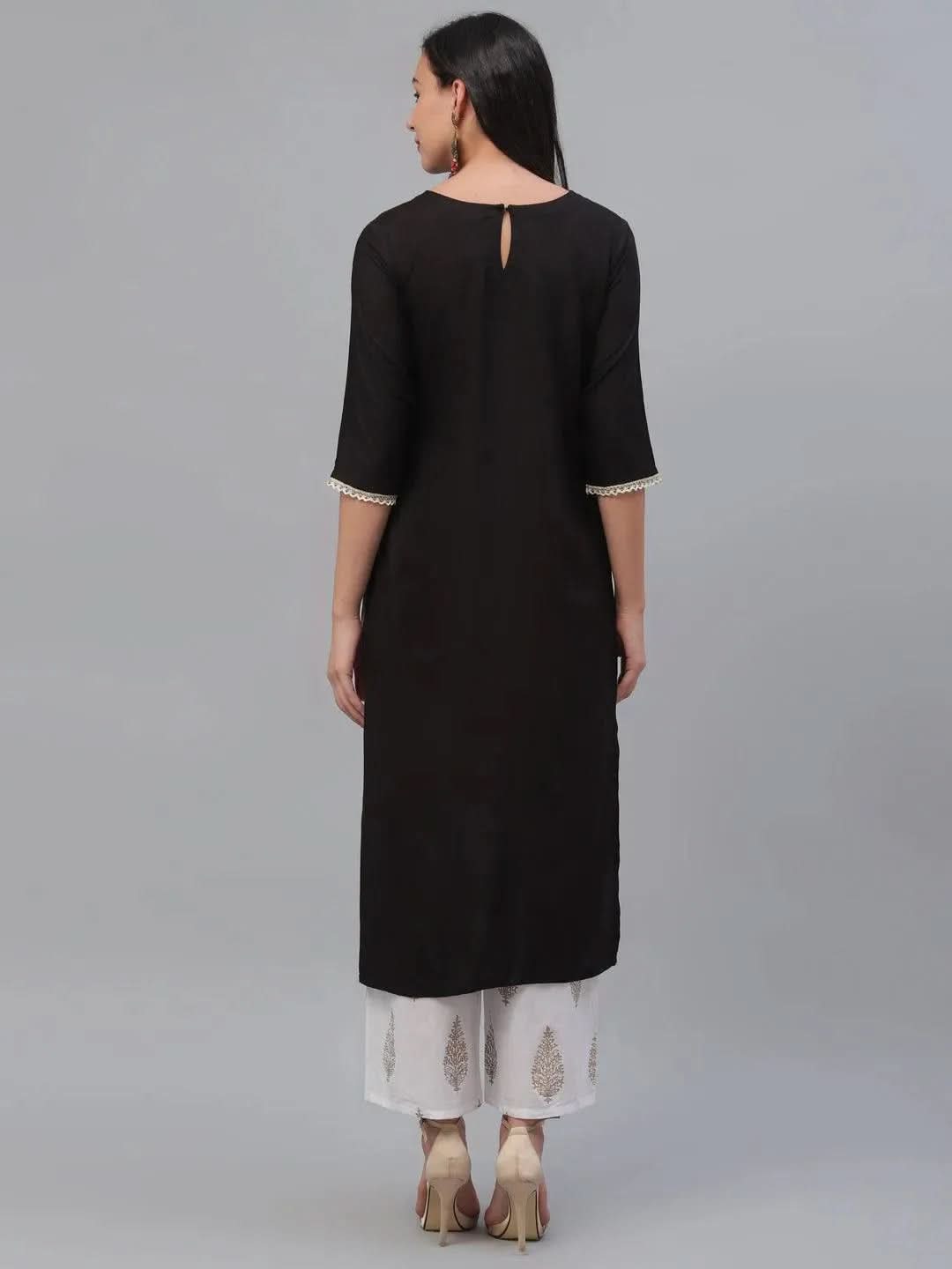 

Black Embroidered Rayon Kurta