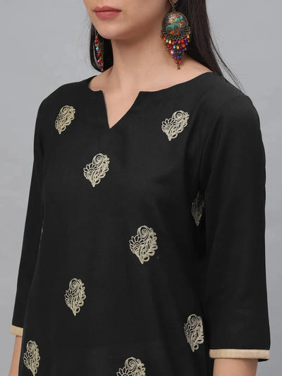 Black Embroidered Rayon Kurta - Libas